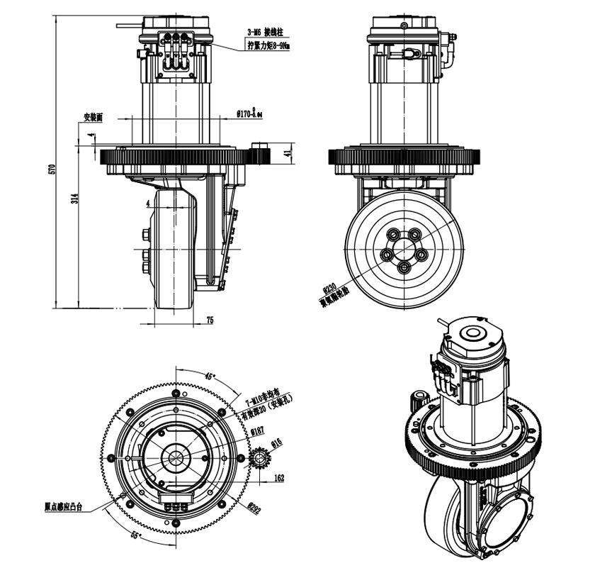 hl230 verticle steering drive wheel with ac motor